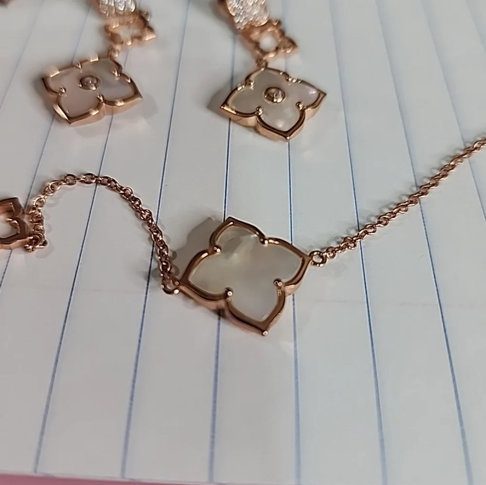 Mother of Pearl Flower Necklace and Sterling Silver and 2 pair of earrings set - Picture 7 of 7